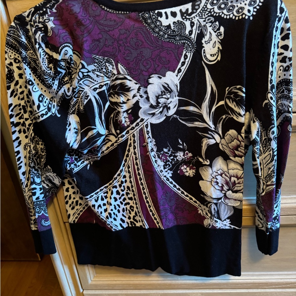 White House Black Market Black and White Patterned Top